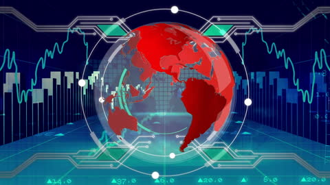 Futuristic Red Spinning Globe With Financial Data Patterns