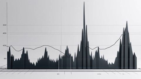 3d area chart with black trend line on white surface, seismograph concept