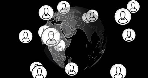 Global networking with digital icons overlay on world map