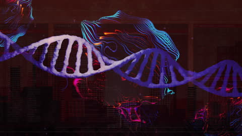 Abstract DNA Strand with Technological Network Background