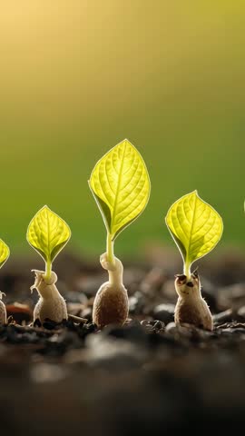 Vertical time-lapse of seeds germinating and seedlings sprouting with vibrant green leaves