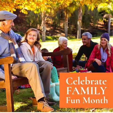 Multigenerational family enjoying park for family fun month celebration