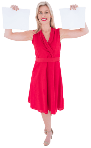 stylish woman in red dress holding blank transparent pages - Download Free Stock Videos Pikwizard.com