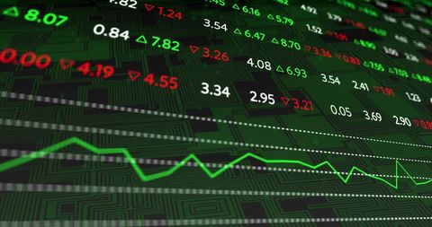 Digital finance data on circuit board background