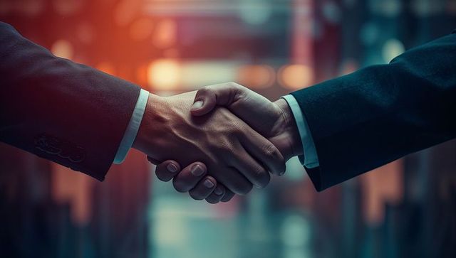 Handshake agreement between professionals, business collaboration concept