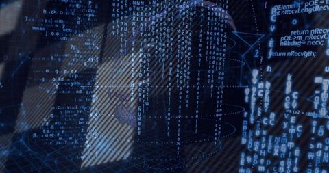 Holographic cyber figure merging with streaming code over 3d data grid visualization