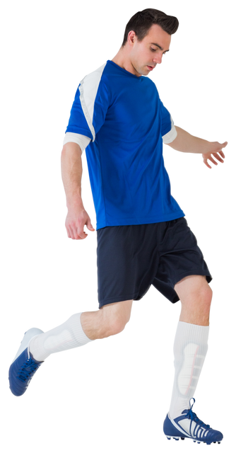 Transparent football player in blue uniform kicking soccer ball - Download Free Stock Videos Pikwizard.com