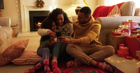 Family Celebrating Cozy Holiday Together at Home