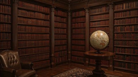 Antique british empire globe and leather armchair in elegant study