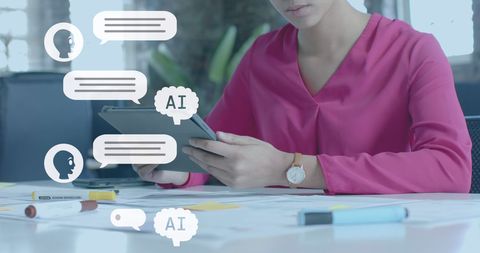 Businesswoman Using Digital AI Chat Interface with Tablet - Download Free Stock Images Pikwizard.com
