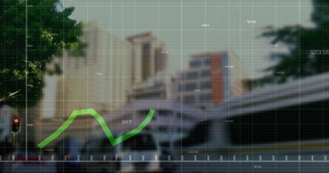Business Growth Graph Overlay on Modern Urban Scene