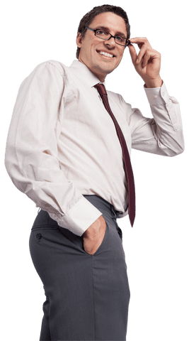 Transparent Image of Confident Businessman Adjusting Glasses