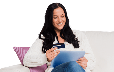 Smiling Woman With Tablet Shopping Online, Transparent Background - Download Free Stock Videos Pikwizard.com