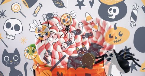 Colorful Halloween Candy with Festive Icons Overlay