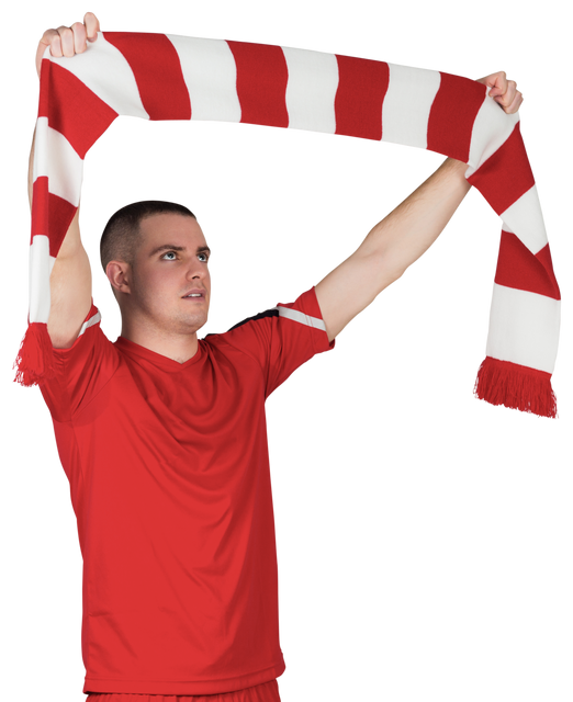 Male Fan in Red Jersey Raising Red and White Striped Scarf cheering - Download Free Stock Videos Pikwizard.com