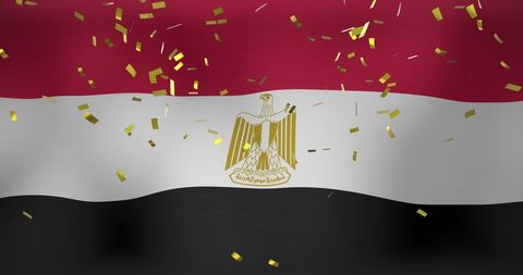 Egyptian Flag with Golden Confetti Celebrating National Pride