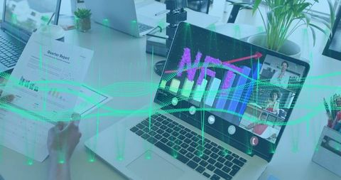 Business Professional in Video Conference Analyzing Rising Sales Data