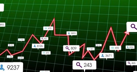 Dynamic Line Graph on Green Dashboard with Analytics Icons
