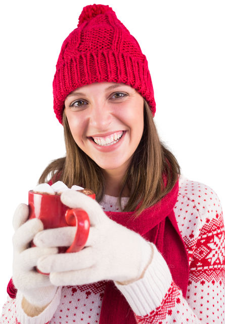 Cheerful Young Woman Holding Coffee in Winter Attire Transparent Background - Download Free Stock Videos Pikwizard.com