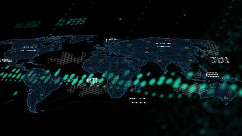 Global Data Technology Animation with Digital World Map
