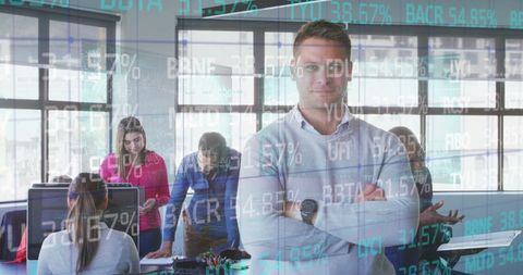 Confident Businessman with Stock Market Data Overlay