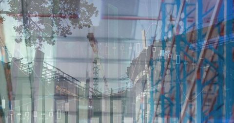 double exposure of financial data overlaying construction cranes - Download Free Stock Images Pikwizard.com