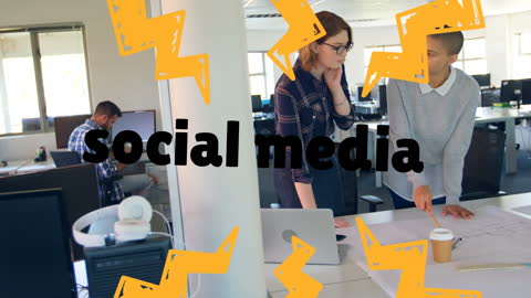 Diverse Team Collaborating in Modern Workspace for Social Media