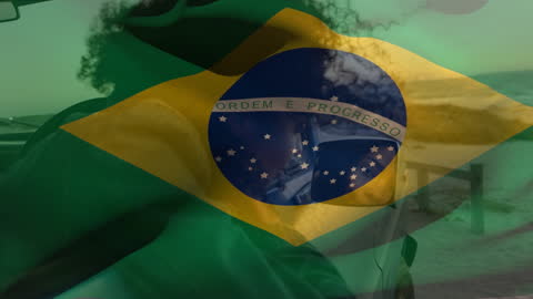 Brazilian Flag Over Joyful Car Window Travel Scene