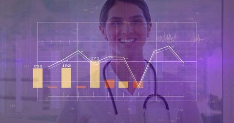 Healthcare analysis concept with doctor and digital data overlay