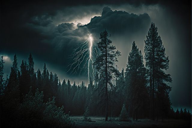 Lightning Storm in Dark Forest with Dramatic Clouds - Download Free Stock Images Pikwizard.com