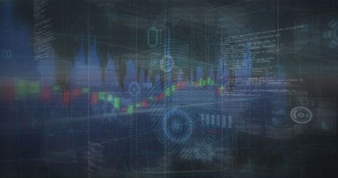 Futuristic Holographic Dashboard with Candlestick Chart