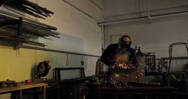 Welder Working in Industrial Workshop with Sparks Flying - Download Free Stock Images Pikwizard.com