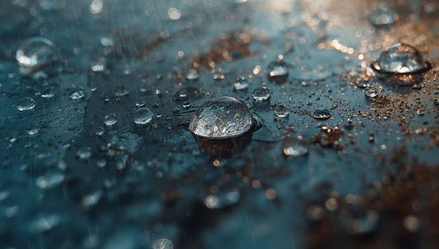 Close-up of Water Droplets on Rusty Metal Surface