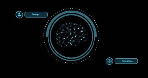 Futuristic neural network interface displaying glowing brain node connections halo