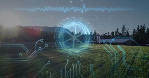 Futuristic Smart Agriculture Technology in Green Field Landscape