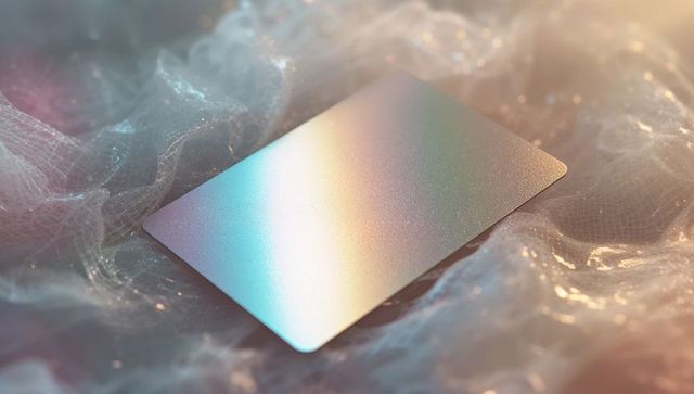 Holographic card on ethereal fabric with glitter effects