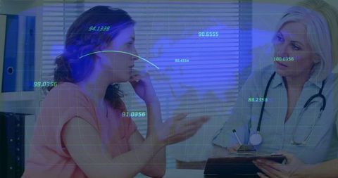 Doctor consulting with patient analyzing digital data