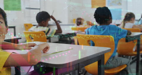 Students in Classroom with Global Digital Interface Concept