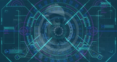 Futuristic Digital HUD Interface with Data Processing Elements