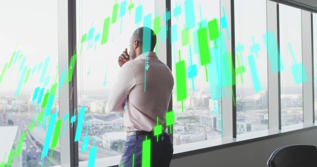 Businessman Analyzing Stock Market Data Over Cityscape - Download Free Stock Images Pikwizard.com