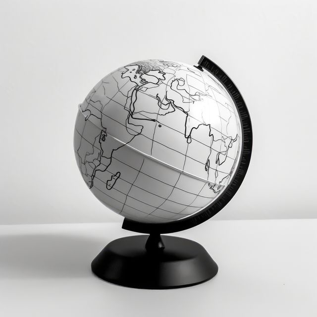 Monochrome Globe Showing Continents on Black Stand - Download Free Stock Images Pikwizard.com