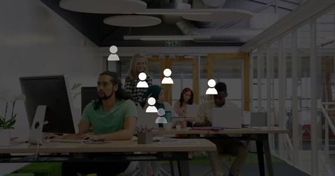 Modern Open-Plan Office with Diverse Team Collaborating