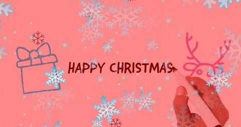 Festive handwritten happy christmas with doodles and snowflakes