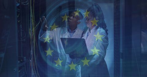 European Union Flag Overlay in Data Center Security Concept - Download Free Stock Images Pikwizard.com