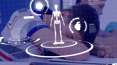 Caucasian Student Asleep in Classroom with Futuristic Interface