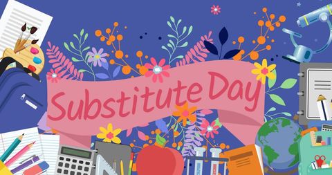 Colorful Substitute Day Banner with School Supplies
