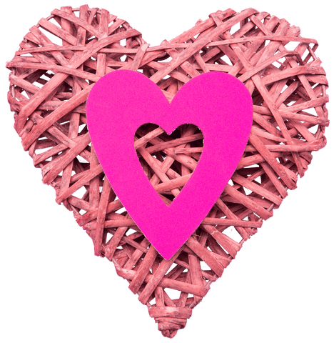 Pink Woven Heart With Love Symbol on Transparent Background