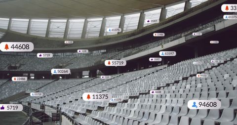 Empty Stadium with Virtual Social Media Engagement Overlays - Download Free Stock Images Pikwizard.com