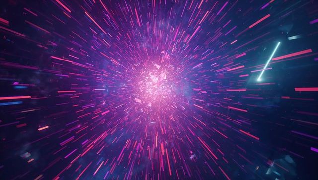 Vibrant Neon Burst with Radiating Streaks in Cosmic Space