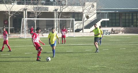 Referee Managing Free Kick Setup, Soccer Match Tense Moment